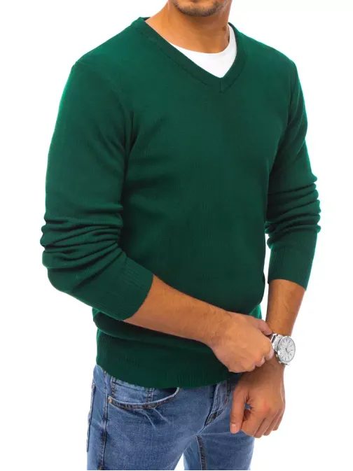 Zelen pulover z V-izrezom