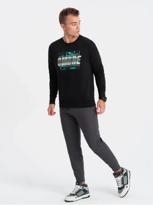 Črn moški pulover z izrazitim napisom V3 SSPS-0156