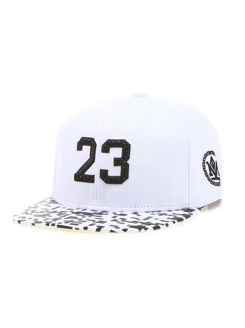 Bela snapback kapa z vzorčastim šiltom