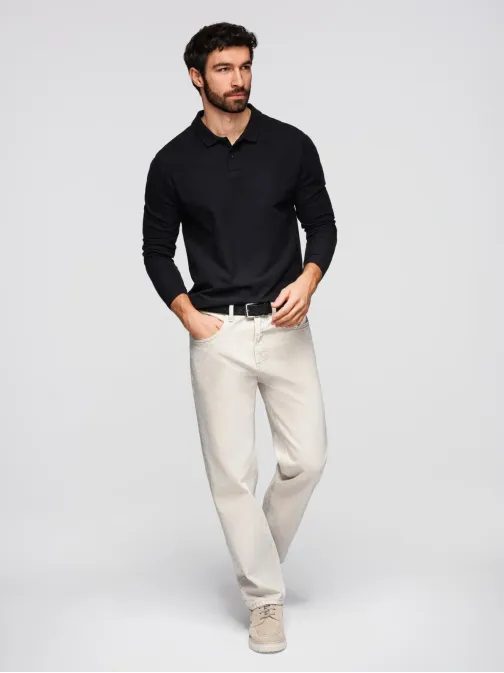 Črna polo majica z dolgimi rokavi V2 POBL-0162