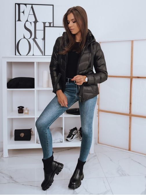 Ženska črna prešita jakna Malla