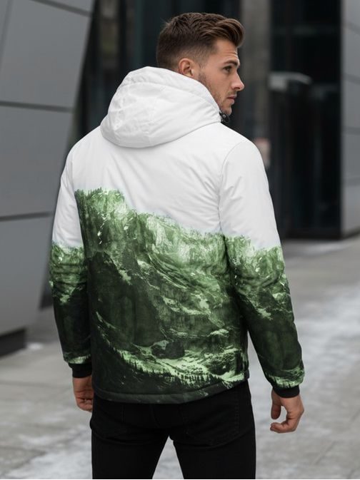 Edinstvena belo-zelena potiskana zimska jakna