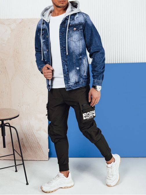 Trendovska modra jeans jakna s kapuco
