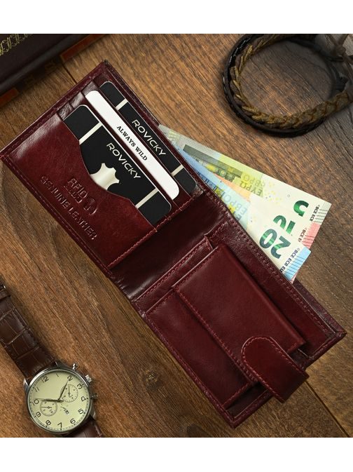 Unikatna usnjena denarnica vinske barve z zaponko Wild