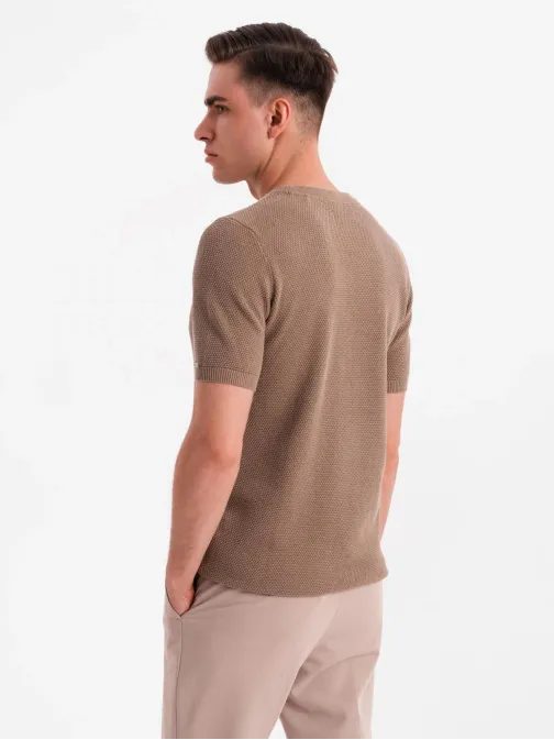 Rjava pletena moška majica V2 TSCT-0244