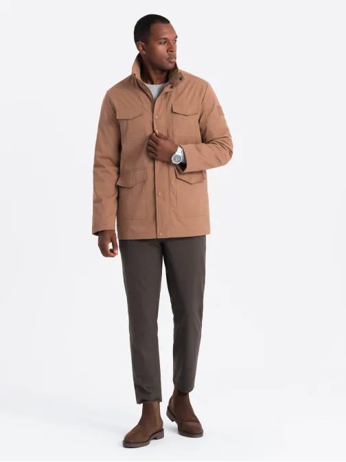 Moška rjava jakna z visokim ovratnikom in žepi V5 JALP-0167