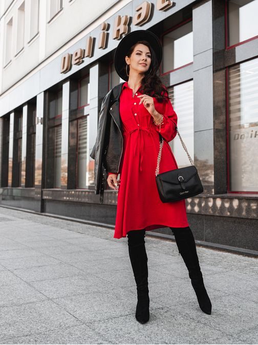 Neobičajna ženska obleka v rdeči barvi DLR044
