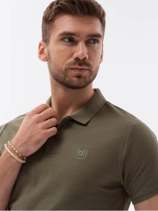 Preprosta temno olivna polo majica S1374
