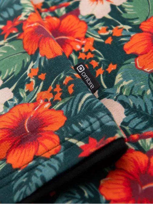 Moška črna polo majica s cvetličnim potiskom V2 POSS-0149