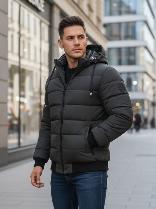 Brezčasna grafitna zimska jakna s kapuco