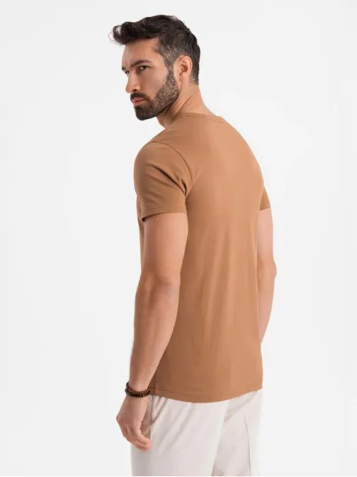 Osnovna bombažna rjava majica z V-izrezom V9 TSBS-0237