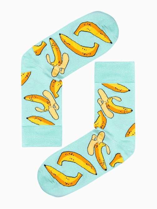 Vesele moške nogavice v mentol barvi Banana U134