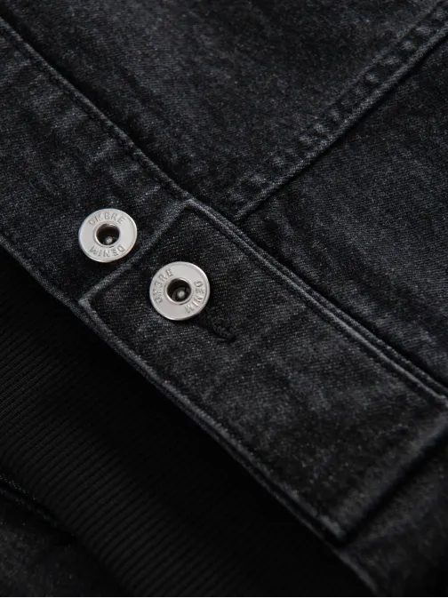 Črna jakna iz džinsa s črnimi pletenimi rokavi V3 JADJ-0220