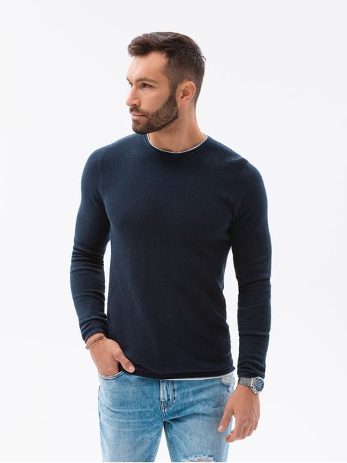 Temno moder bombažni moški pulover E121