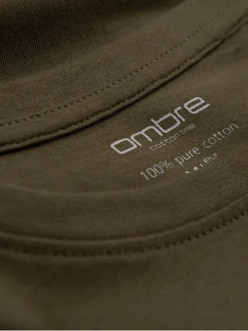 Enostavna bombažna majica z dolgimi rokavi v olivni barvi v7 om-lsbl-0106