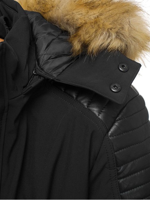 Trendovska črna jakna z rjavim kožuhom N/5833