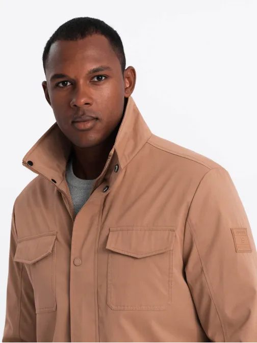 Moška rjava jakna z visokim ovratnikom in žepi V5 JALP-0167