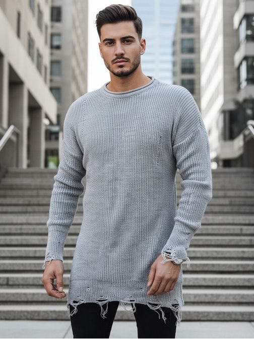 Stilski podaljšani pulover v svetlo sivi barvi