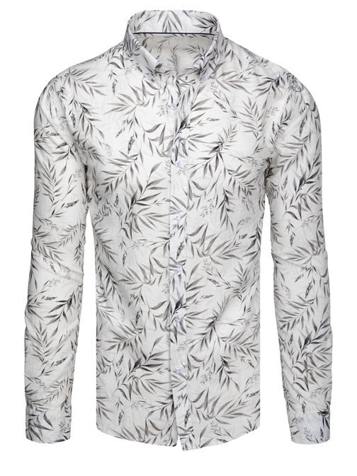 Privlačna bela srajca s sivim vzorcem listja