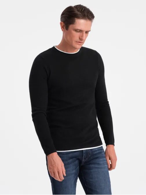 Klasičen črn pulover z okroglim vratom V1 SWSW-0103