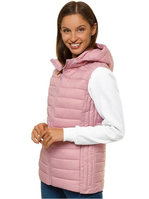 Stilski ženski prešit brezrokavnik s kapuco v pudrasti barvi JS/M23039/354