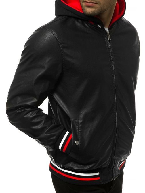 Moška črna jakna iz umetnega usnja N/6189Z