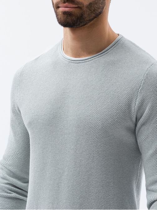 Svetlo siv meliran bombažen moški pulover E121