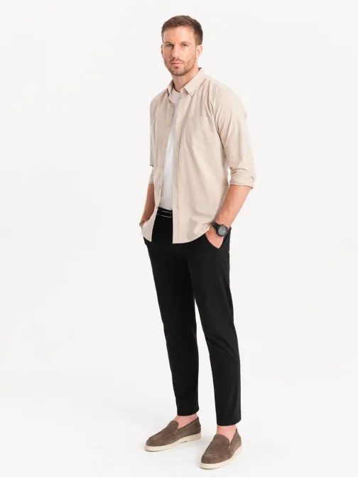 Črne chinos hlače z okrasnim pasom V1 PACP-0118