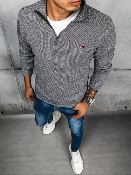 Trendovski temno siv pulover z zadrgo