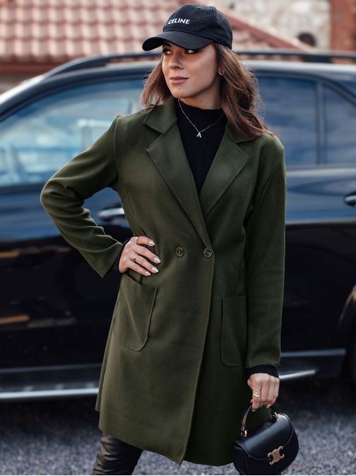 Ženski dolgi olivni oversize plašč Linnore