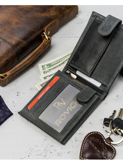 Črna usnjena denarnica z zaponko Wild