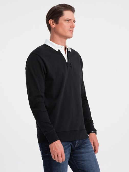 Eleganten črn pulover s polo ovratnikom V6 SSNZ-0132