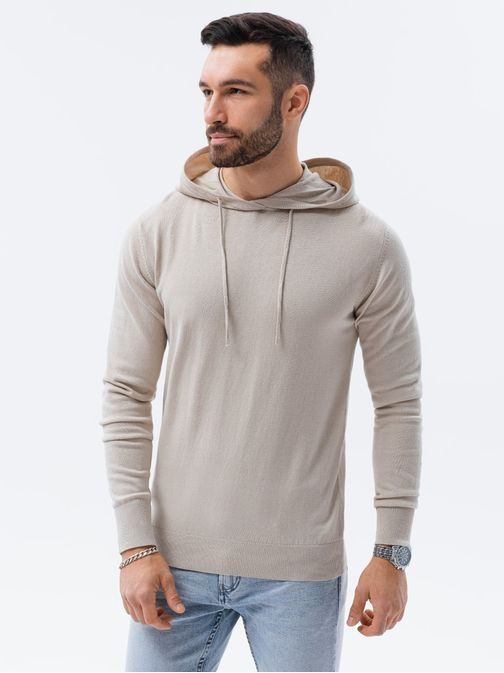Stilski svetlo siv pulover s kapuco E187