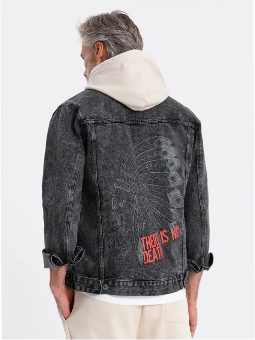 Jeans jakna v črno-sivi barvi s potiskom C525