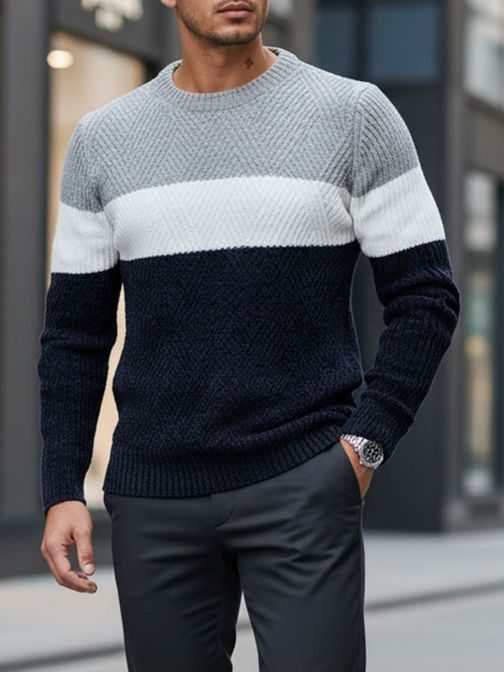 Moški črtast tribarvni pulover