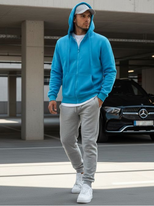 Svetlo nebeško modra enostavna jopa s kapuco