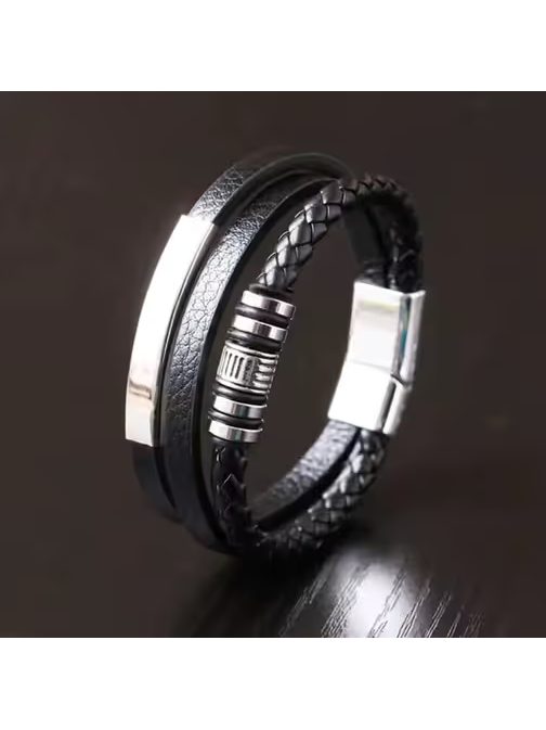 Črna zapestnica s kovinskimi okraski SH-2010