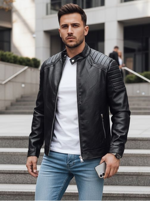 Črna moška usnjena jakna