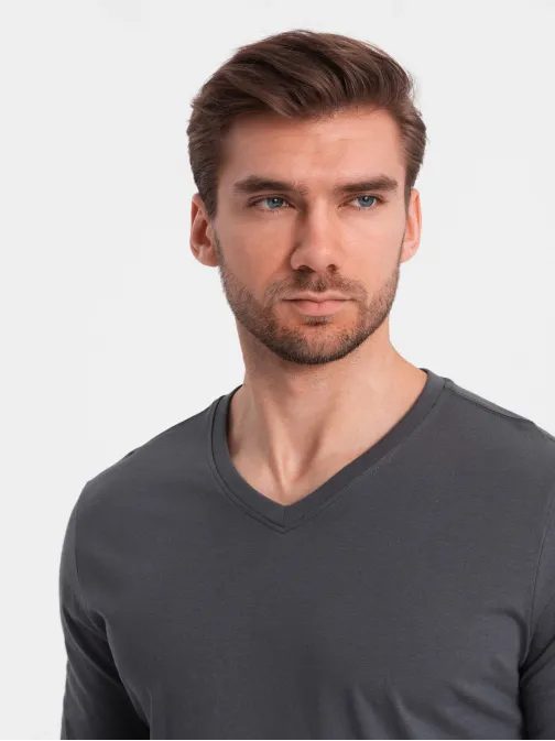 Grafit majica z dolgimi rokavi in V-izrezom V4 LSBL-0108