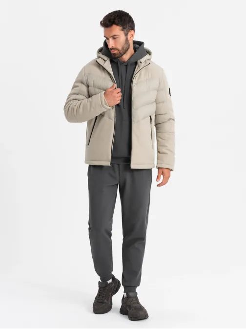 Brezčasna prešita bež moška jakna V4 JALP-0172