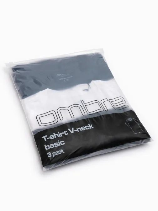 Paket treh bombažnih majic mešanih barv z V-izrezom V1 TSBS-0233