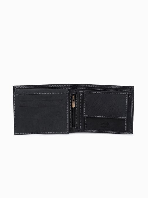 Horizontalna črna usnjena denarnica A416