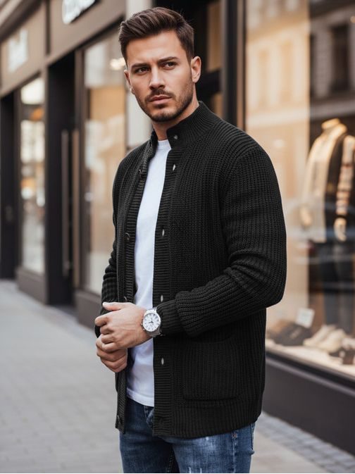 Eleganten črn pulover za moške z zapenjanjem na gumbe