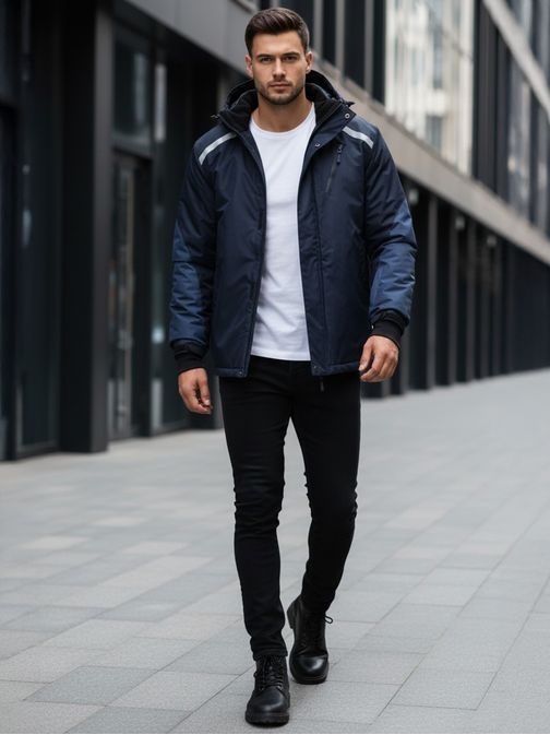 Zimska modra jakna z odsevnimi elementi