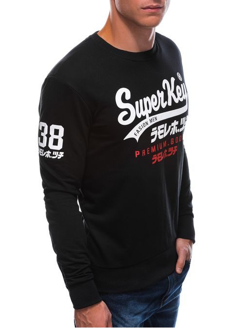 Zanimiv črn pulover brez kapuce B1525
