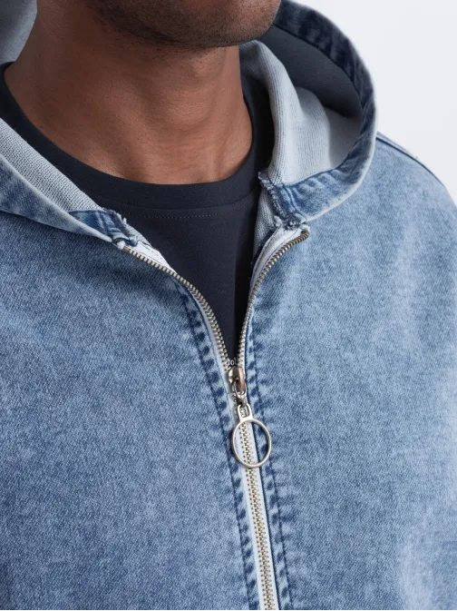 Jeans jakna v modri barvi s kapuco C558 V3