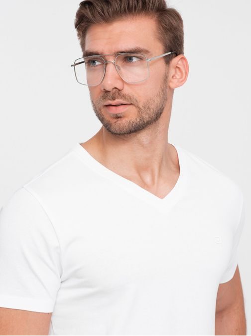 Trendovska moška bela majica z V-izrezom V1 TSCT-0106