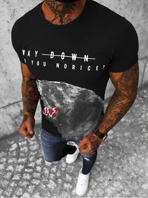 Zanimiva črna majica s potiskom iz bombaža O/1298Z