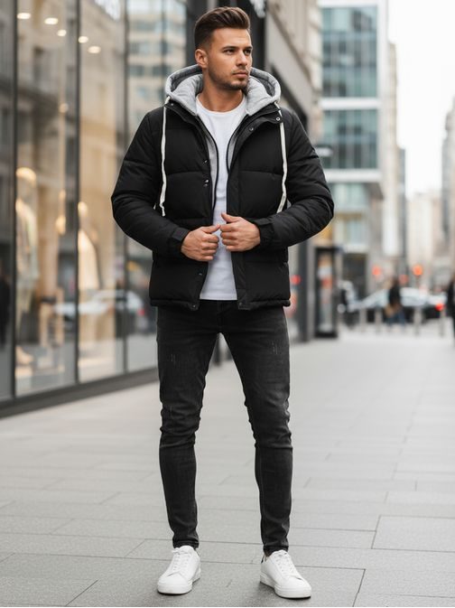 Zanimiva črna zimska jakna s kapuco