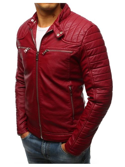 Atraktivna rdeča jakna iz umetnega usnja s šivi